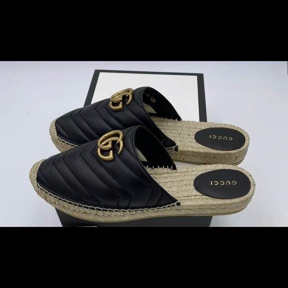 Gucci Marmont Leather GG Espadrille Mules Sz 36.5 EU - Picture 7 of 15